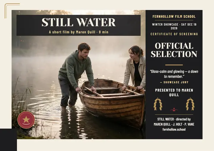 Fernhollow showcase certificate, Still Water template