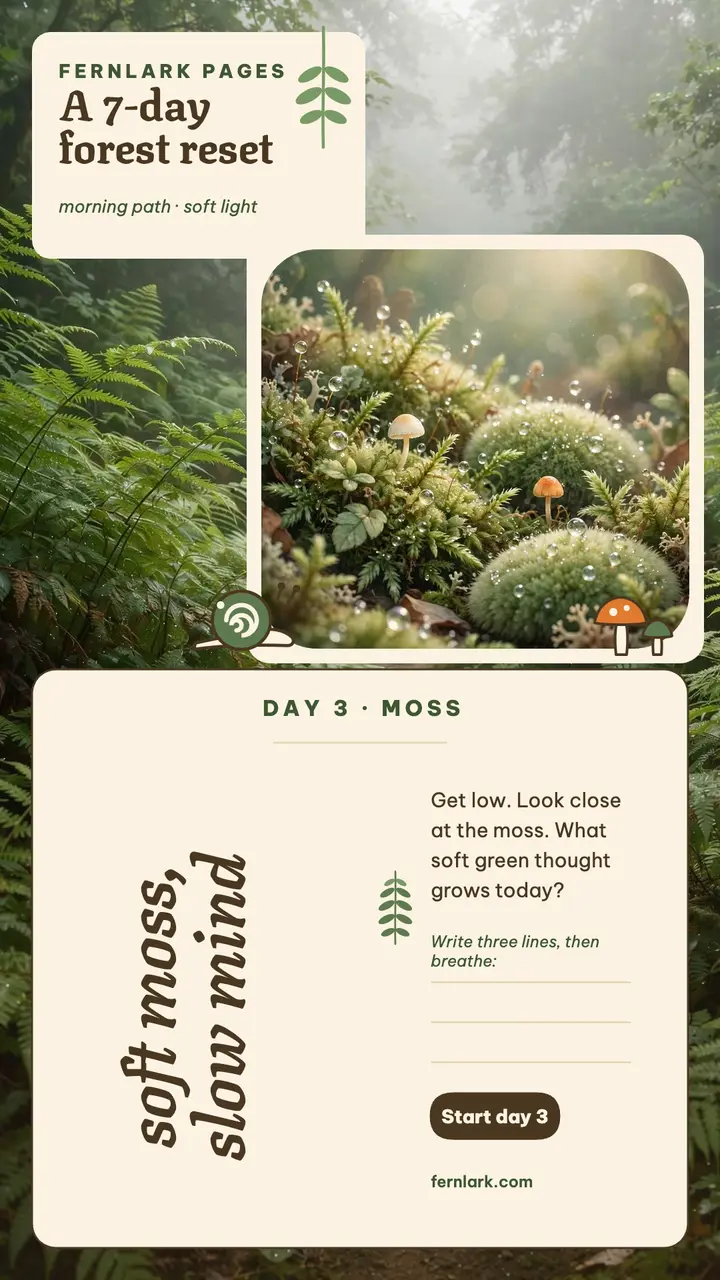 Fernlark forest bathing moss journal story template