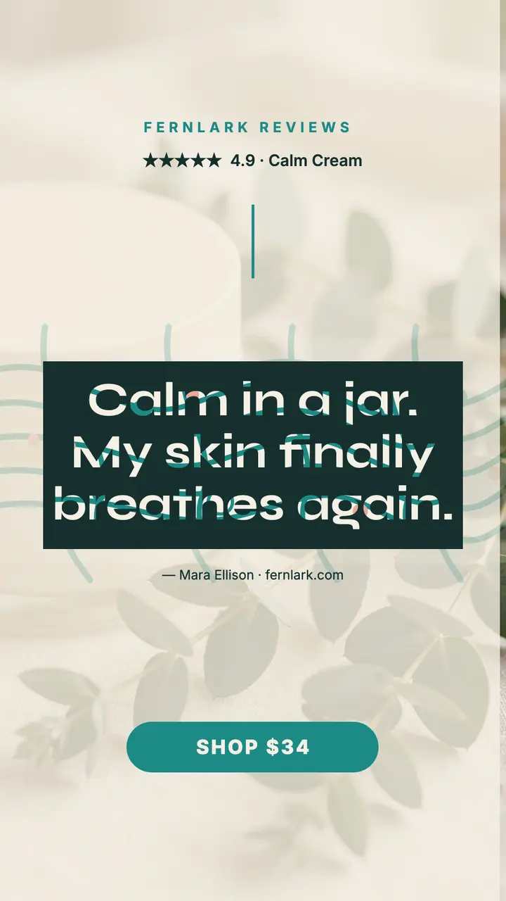 Fernlark Calm Cream review story: skincare review story template