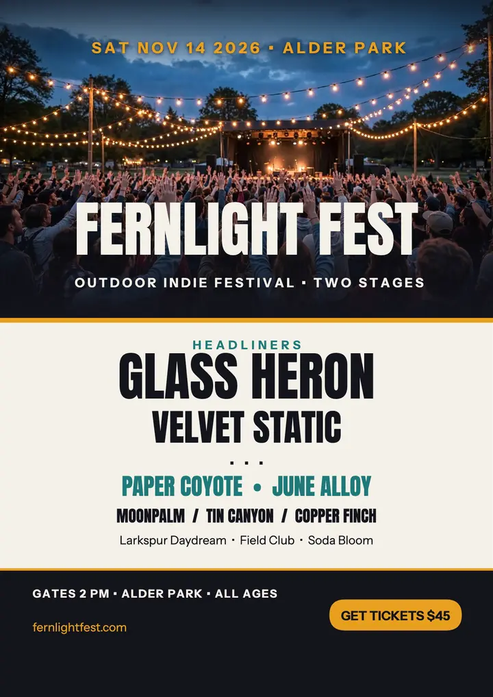 Fernlight Fest indie lineup flyer template