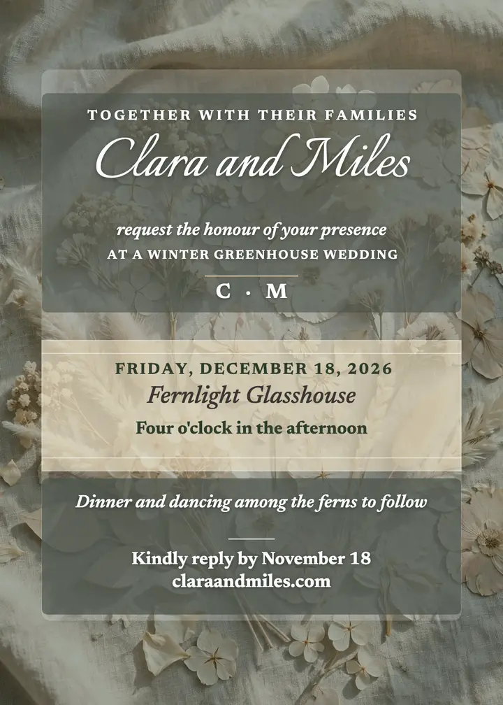 Clara and Miles greenhouse acrylic invitation template