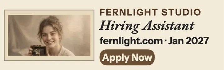 Fernlight Studio hiring assistant ad: photo studio hiring ad template