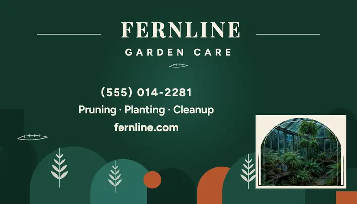 Fernline Garden Care card, glasshouse template