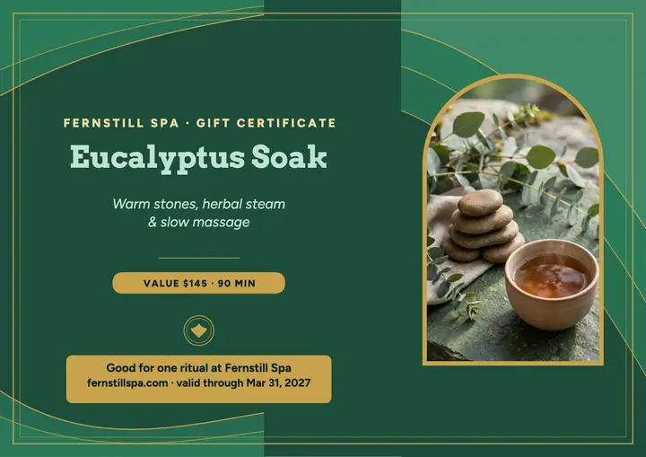 Fernstill eucalyptus soak gift certificate template