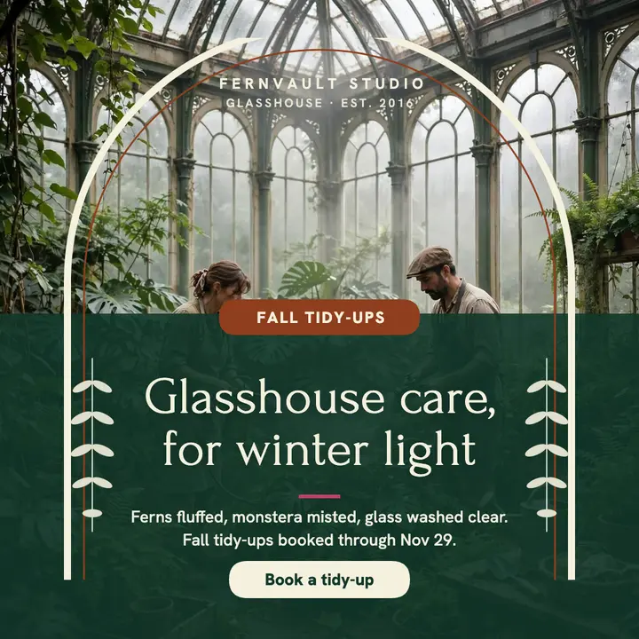 Fernvault glasshouse garden care promo template