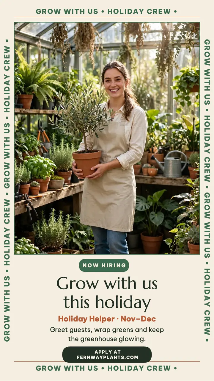 Fernway Plants holiday helper hiring story template