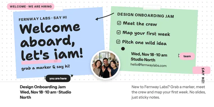 Fernway Labs onboarding jam welcome post template