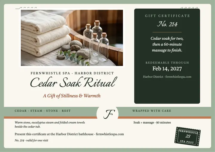 Fernwhistle cedar soak gift certificate template