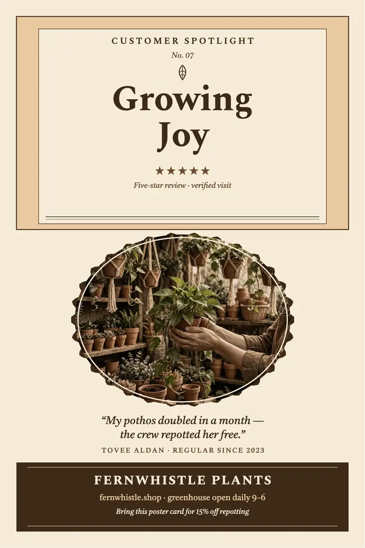 Fernwhistle customer spotlight poster template