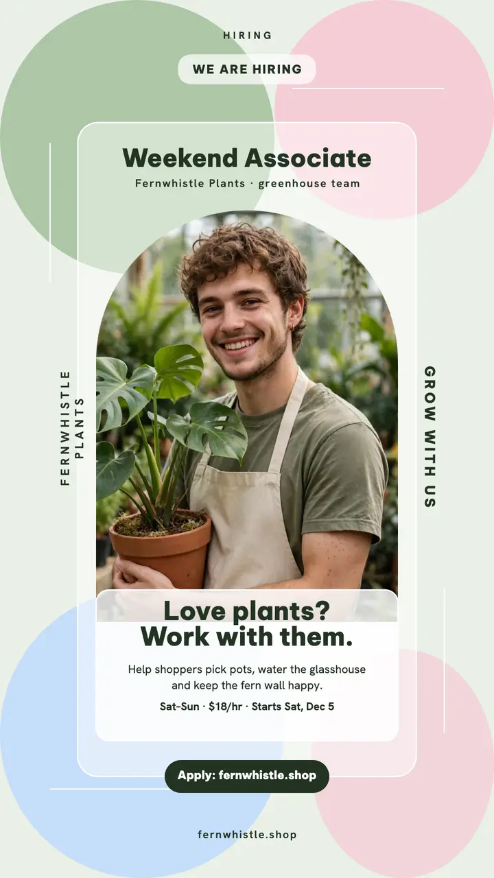 Fernwhistle Plants weekend associate story template