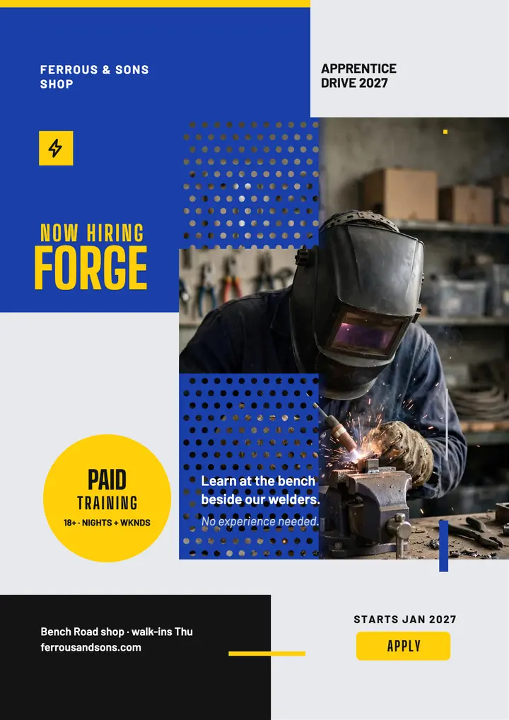 Ferrous and Sons apprentice drive flyer template