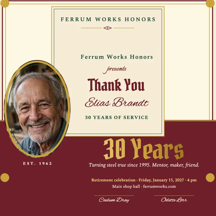 Ferrum Works illuminated thanks, retiring machinist template