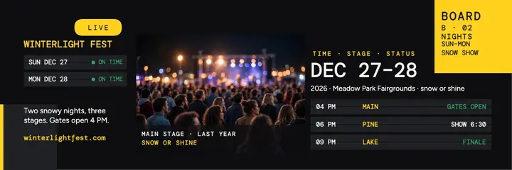 Winterlight Fest departure board header template