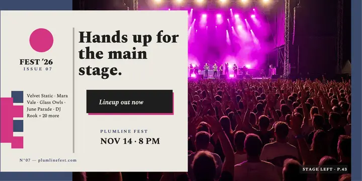 Plumline Fest stage crowd spread post: festival lineup post template
