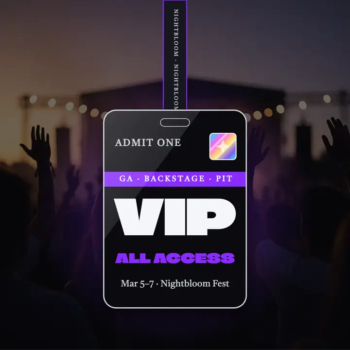 Nightbloom Fest VIP all-access backstage pass post template