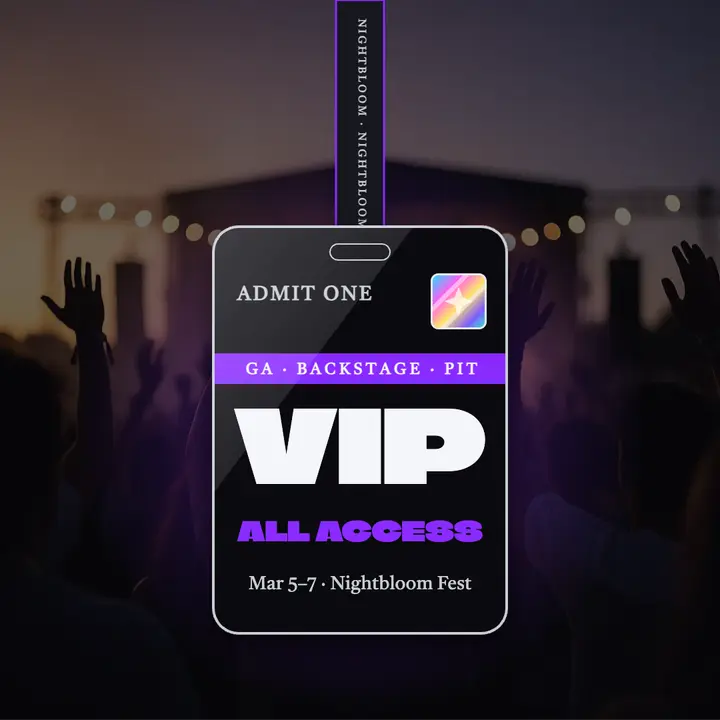 Nightbloom Fest VIP all-access backstage pass post template
