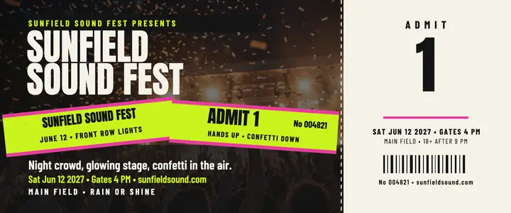 Sunfield Sound Fest wristband ticket template