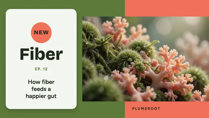 Fiber and gut health YouTube thumbnail, organic tech template