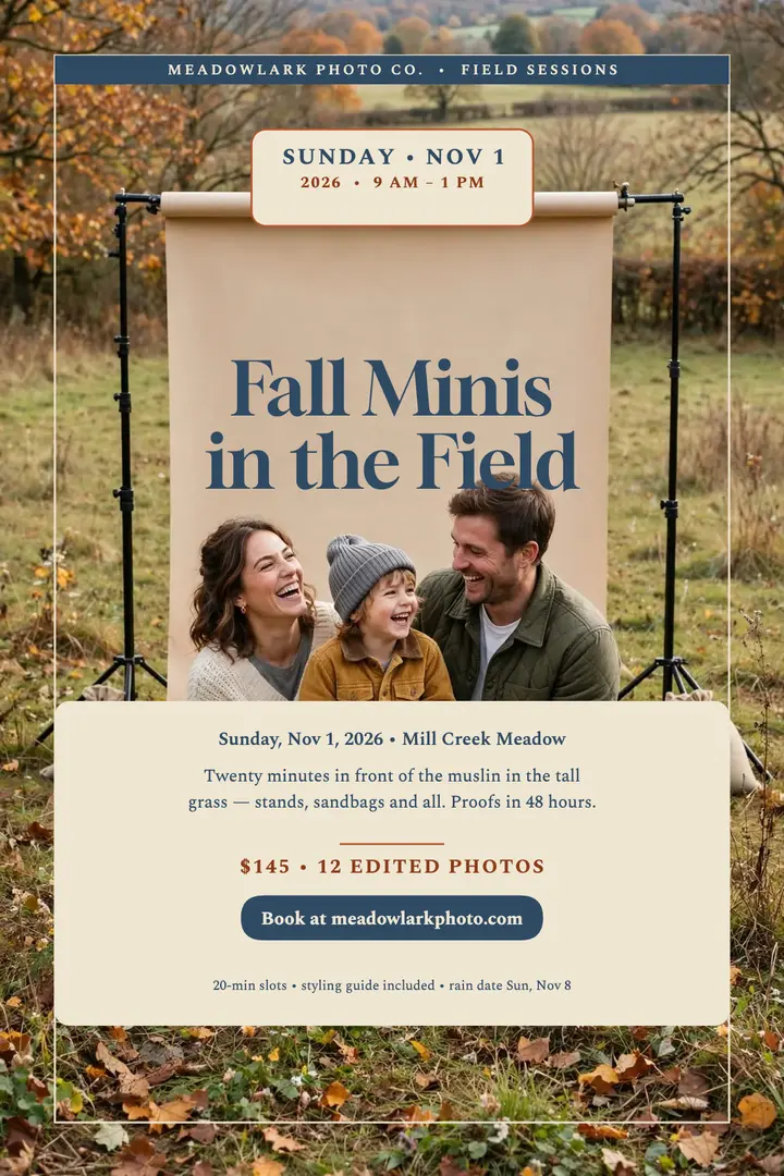 Field backdrop fall minis poster, Meadowlark template