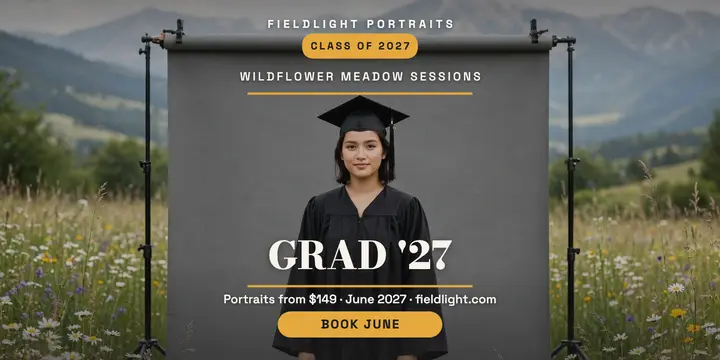 Fieldlight meadow grad sessions post: graduation portrait post template