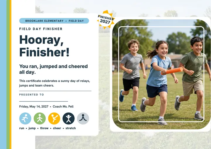 Brooklark Field Day Finisher certificate template