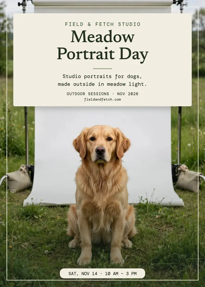 Field and Fetch meadow portrait day invite: dog portrait invite template