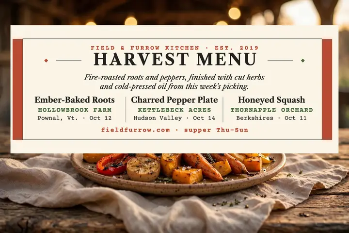 Field and Furrow harvest menu postcard template