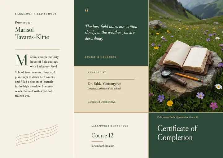 Larkmoor Field School naturalist certificate template
