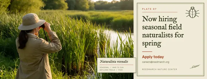 Seasonal field naturalist hiring Facebook cover, field guide template