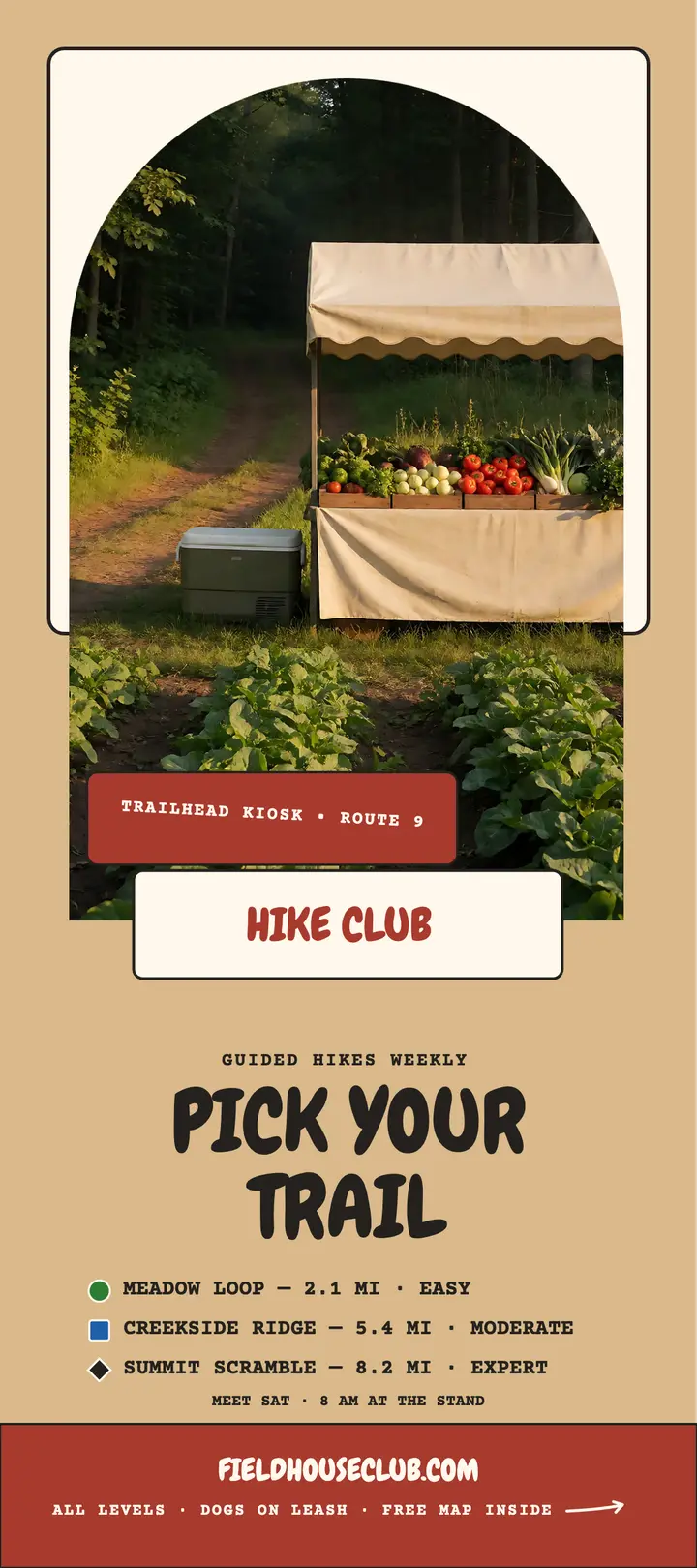 Fieldhouse Hike Club trail rack card template