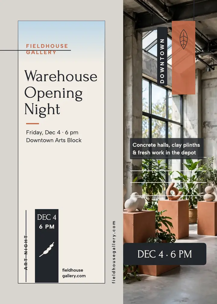 Fieldhouse Gallery warehouse opening invitation template
