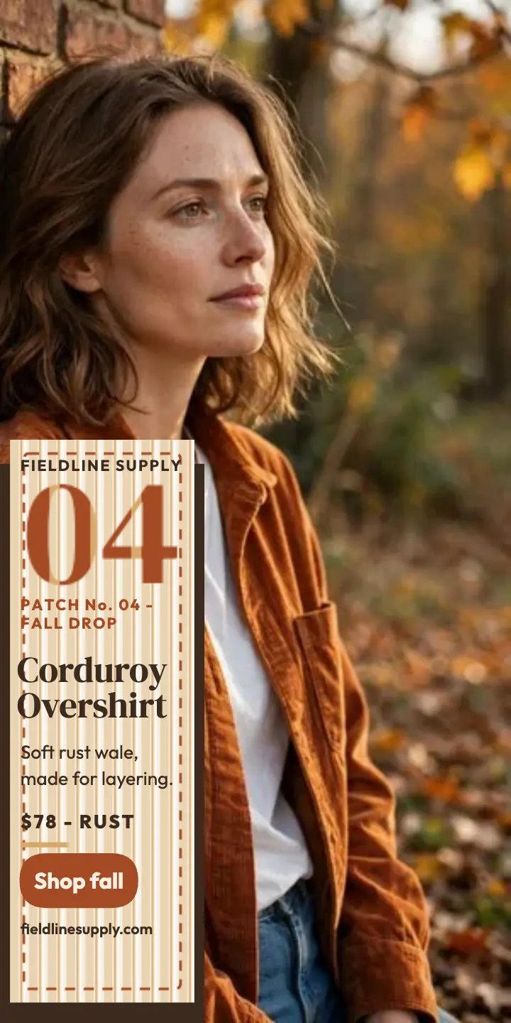 Fieldline Supply corduroy overshirt fall ad template