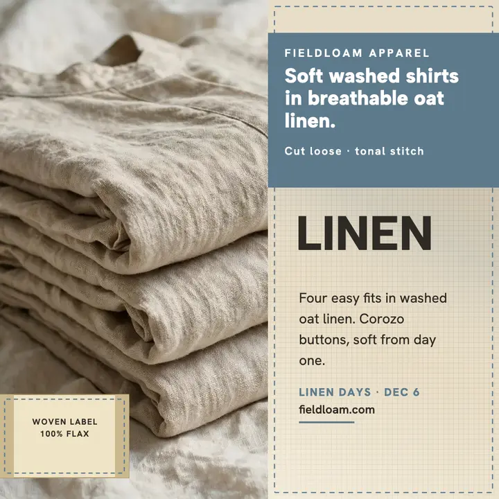 Fieldloam oat linen shirt lookbook post template
