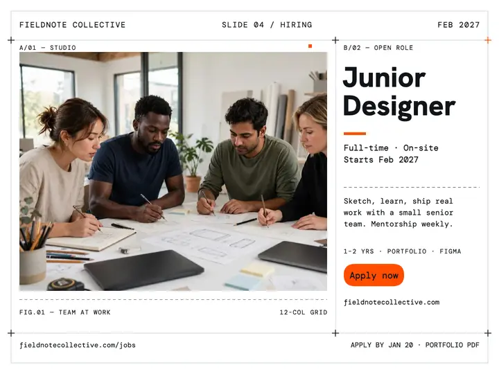 Fieldnote Collective junior designer hiring slide template