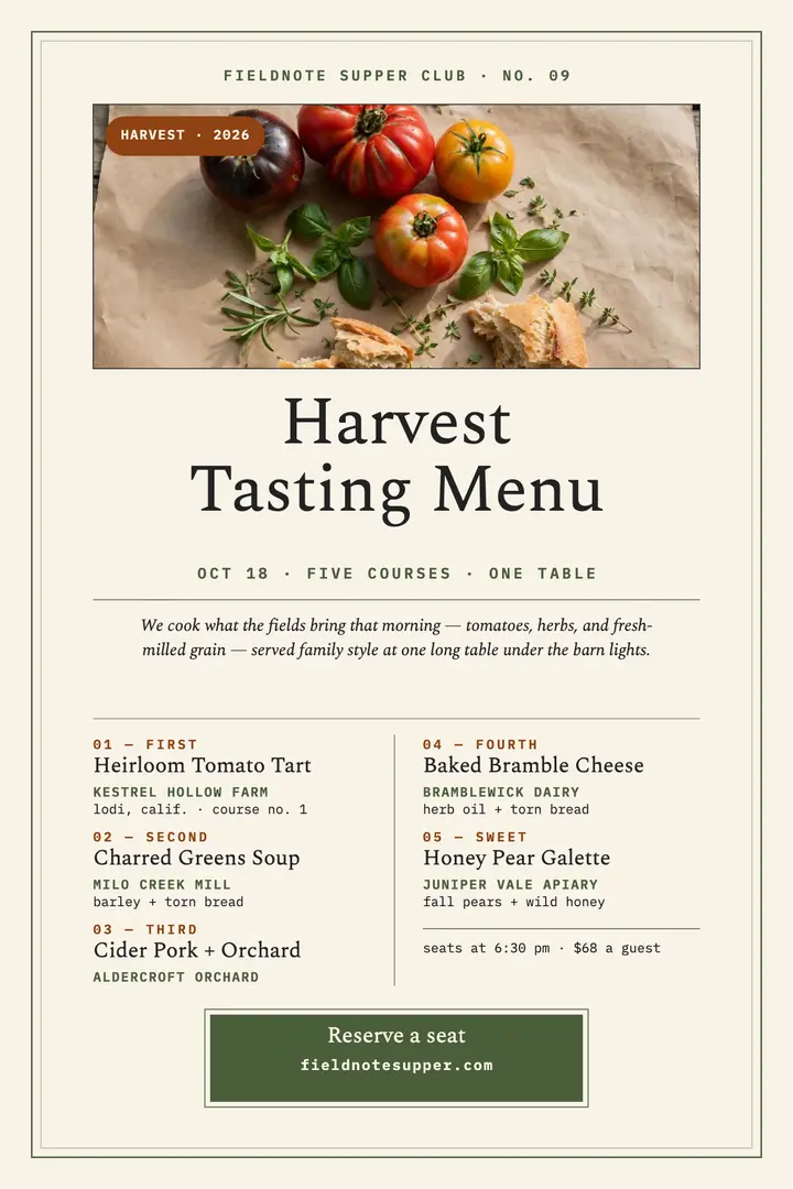 Fieldnote harvest tasting poster template