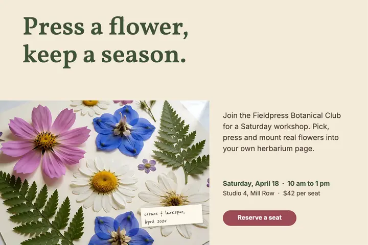 Fieldpress herbarium club postcard, pressed flora template
