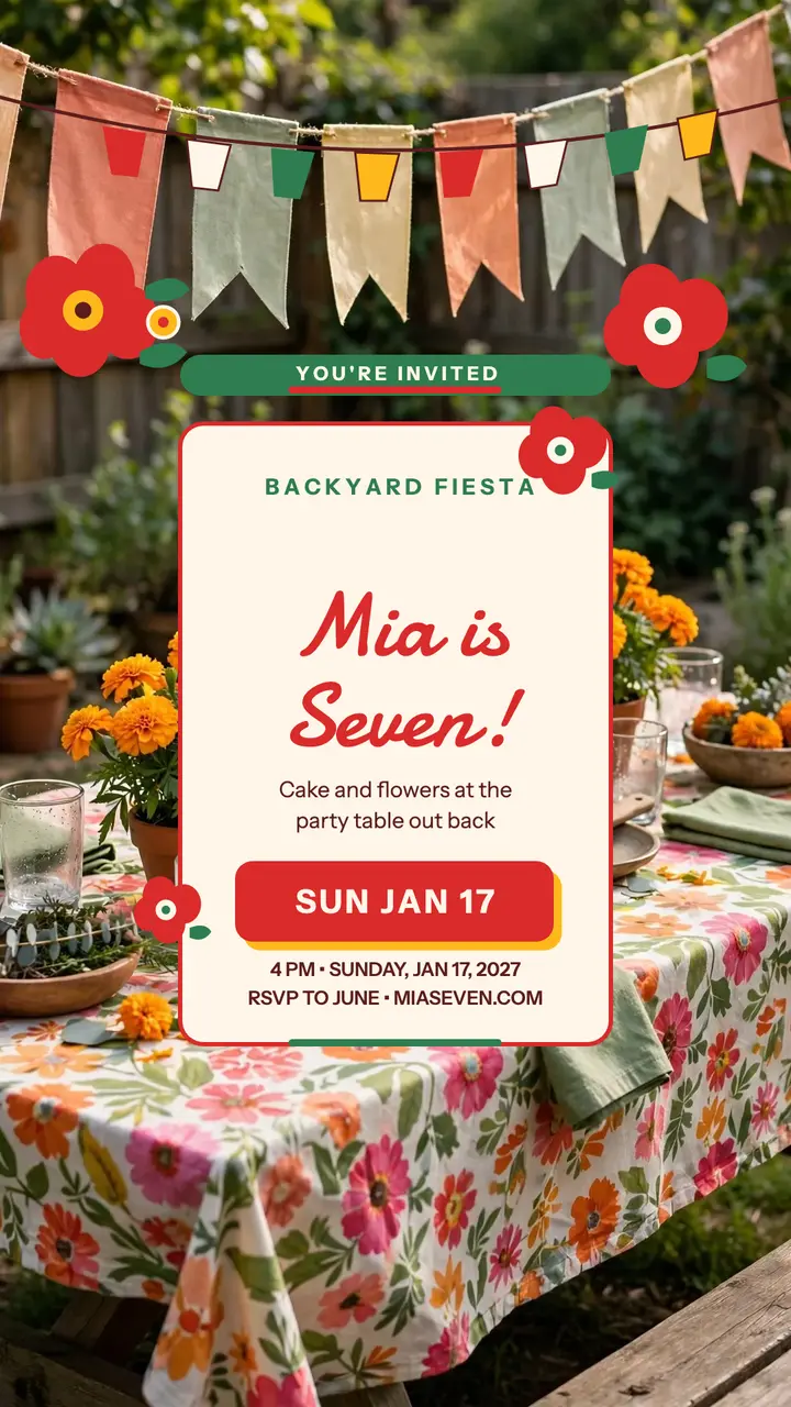 Mia's backyard fiesta invite, chita story template