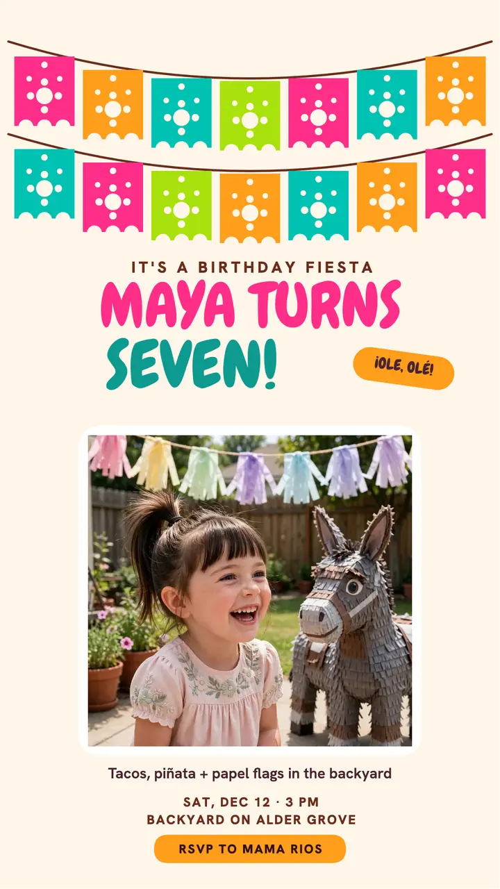 Maya seventh fiesta birthday story template