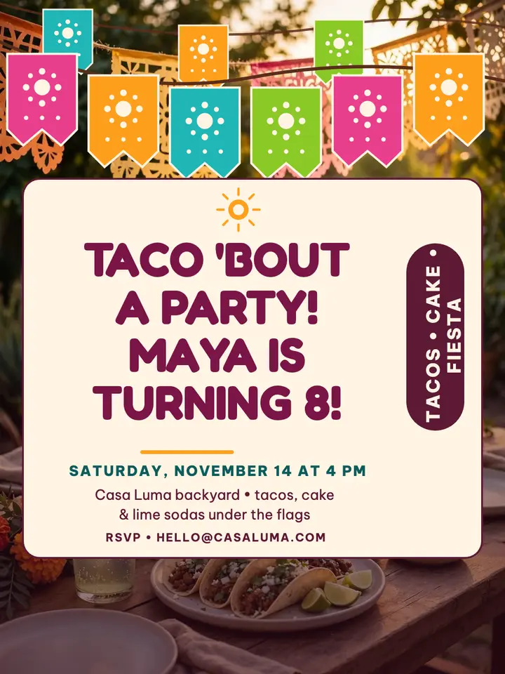 Maya's taco fiesta birthday invite template