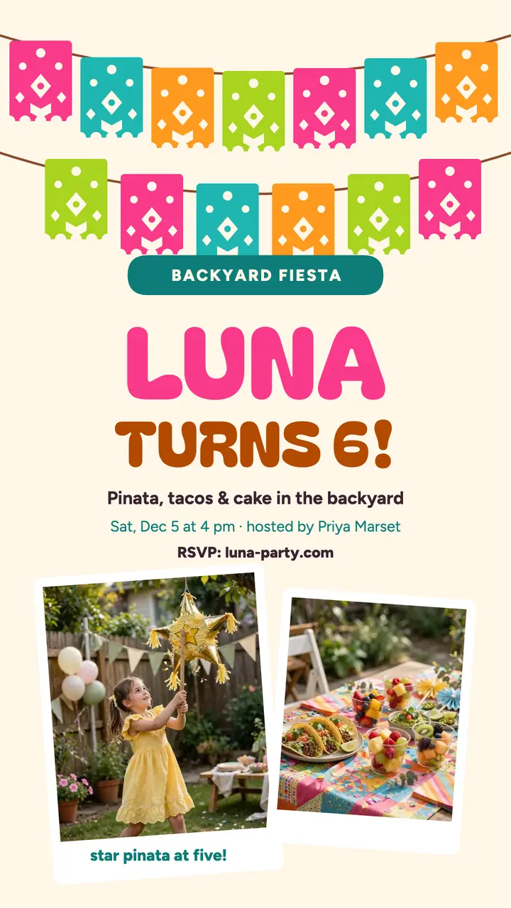 Luna fiesta pinata birthday story template