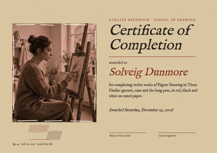 Figure drawing certificate, three chalks template