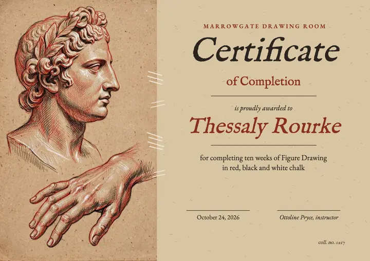 Figure drawing course certificate, chalk study: drawing course certificate template