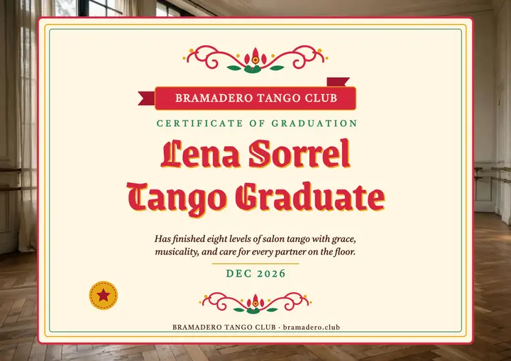 Bramadero tango graduation certificate template
