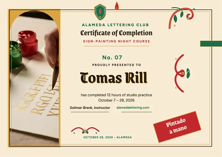 Fileteado lettering night course certificate template