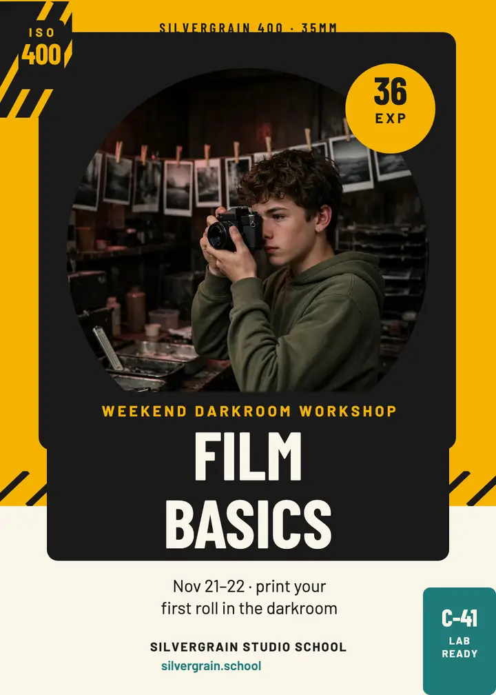 Silvergrain film basics workshop invitation: film photography workshop invitation template
