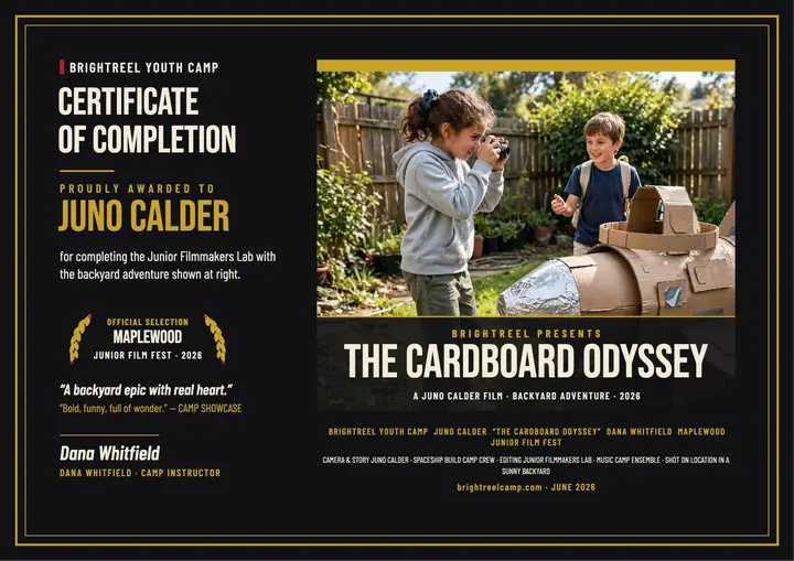 Brightreel film camp award certificate template