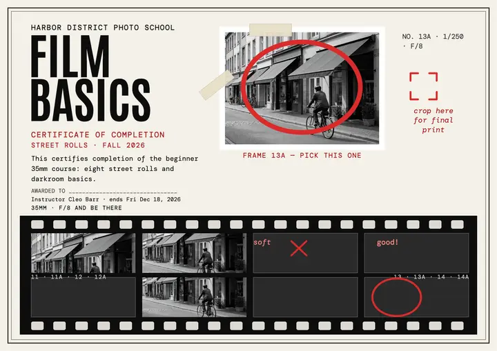 Film basics contact sheet certificate template