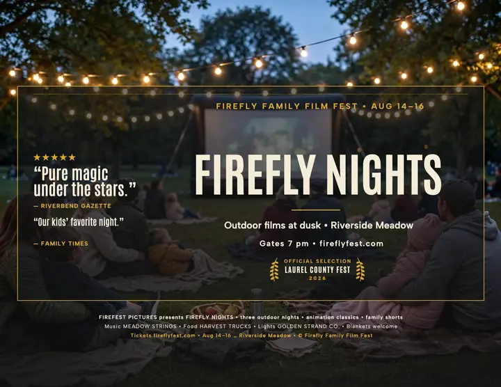 Firefly Nights family fest reviews poster template