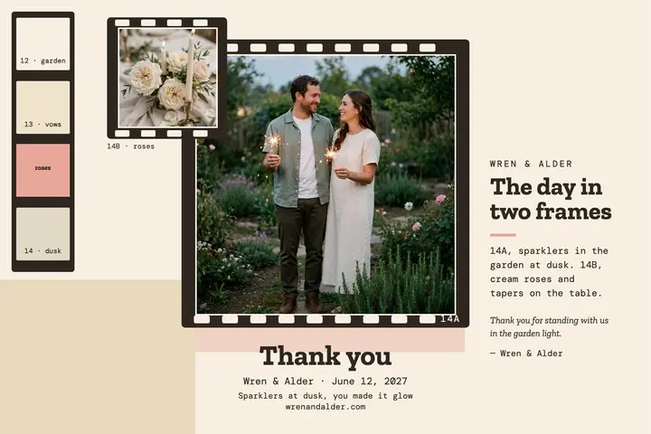 Wren and Alder film frames thank-you postcard template