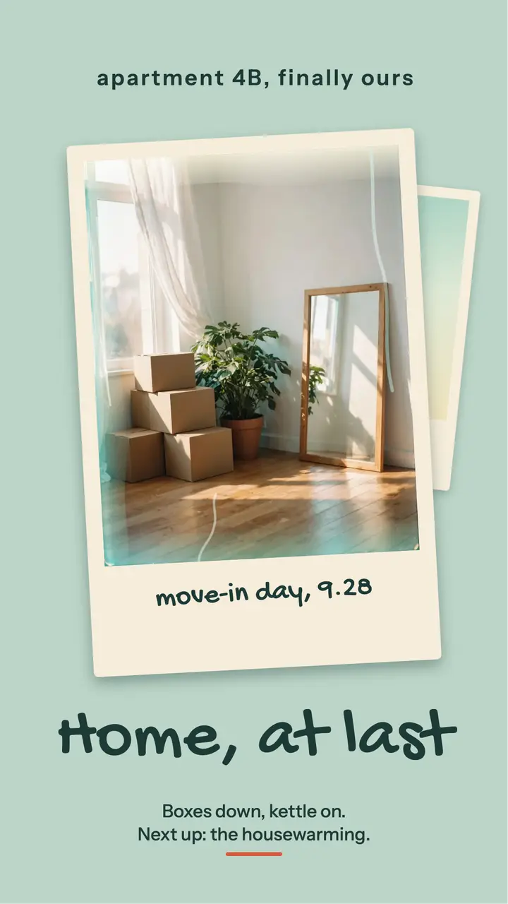 Home, at last instant print story template
